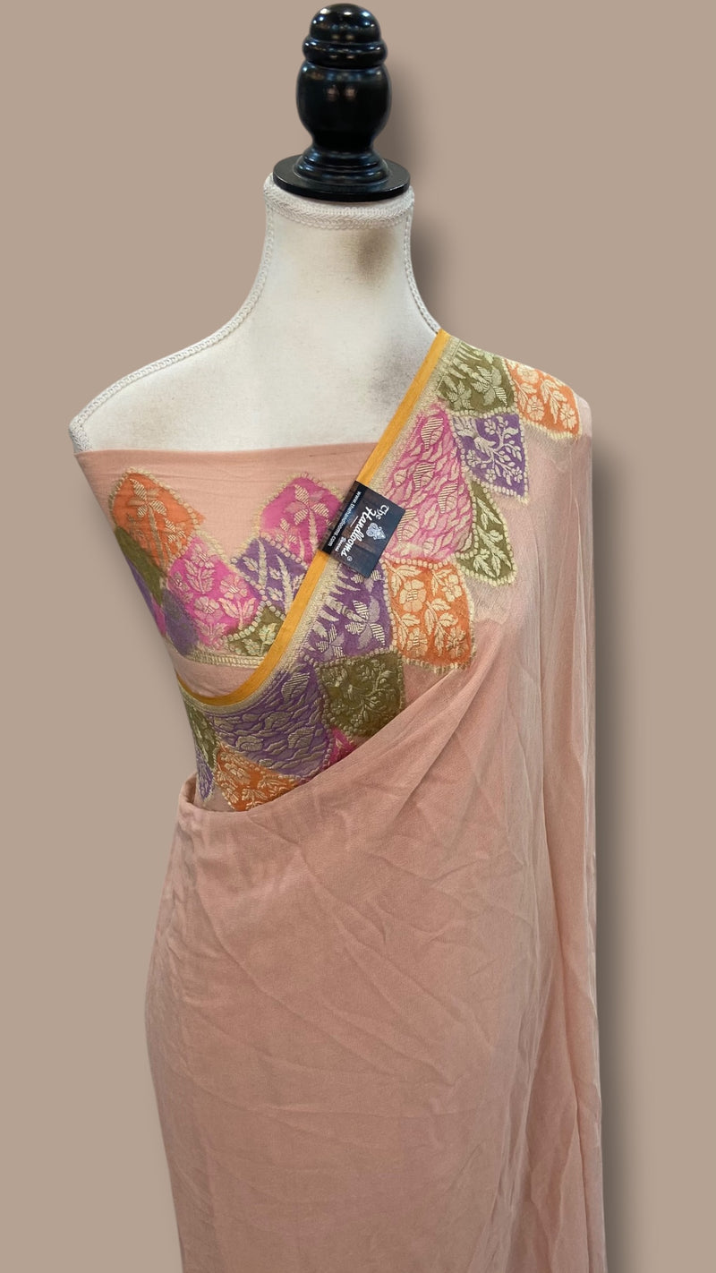 Pure Khaddi Georgette Handloom Banarasi Saree - Water Zari