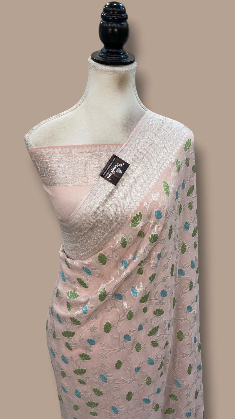 Pure Khaddi Georgette Handloom Banarasi Saree - All Over Jaal Work With Meenakari