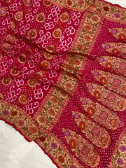 Pure Georgette Banarasi Bandhej Handloom Saree - with meenakari work - The Handlooms