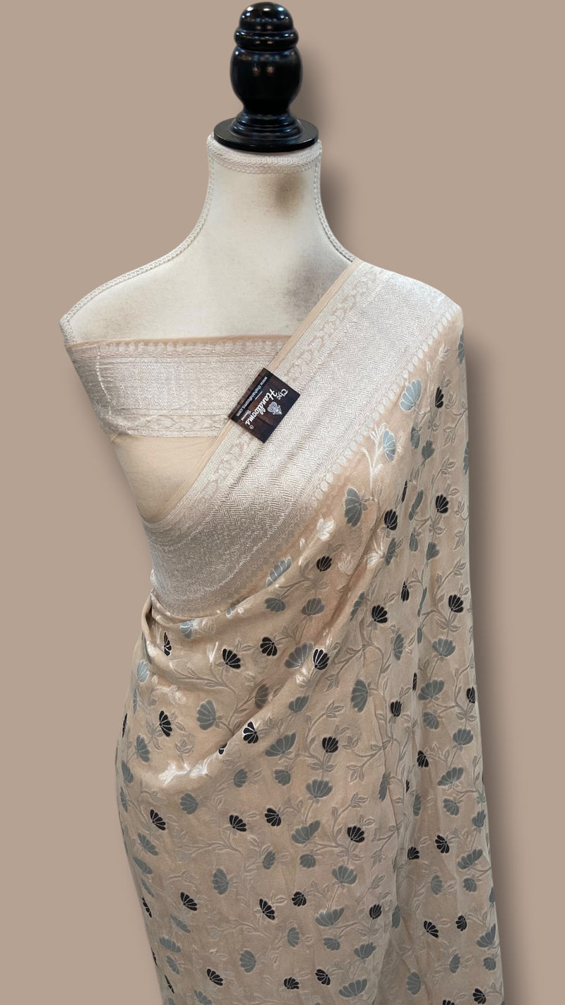 Pure Khaddi Georgette Handloom Banarasi Saree - All Over Jaal Work With Meenakari