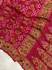 Pure Georgette Banarasi Bandhej Handloom Saree - with meenakari work - The Handlooms