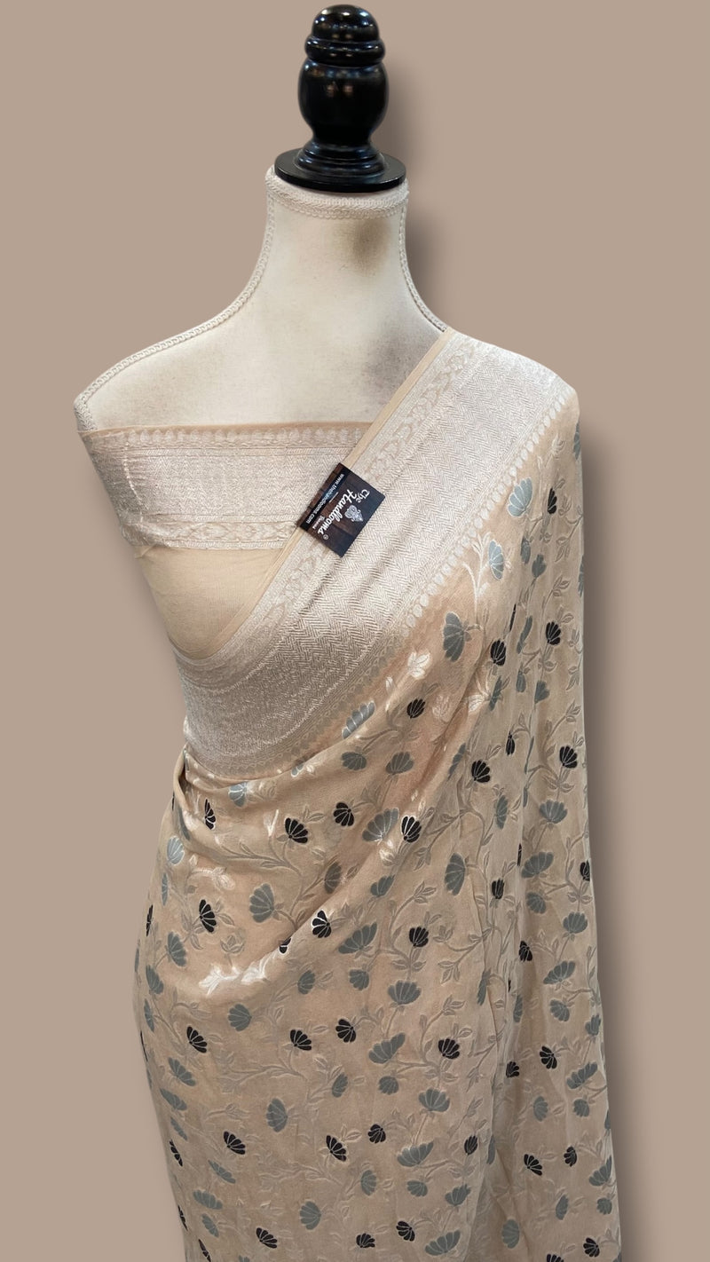 Pure Khaddi Georgette Handloom Banarasi Saree - All Over Jaal Work With Meenakari