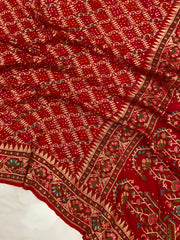 Pure Georgette Banarasi Bandhej Handloom Saree - with meenakari work - The Handlooms