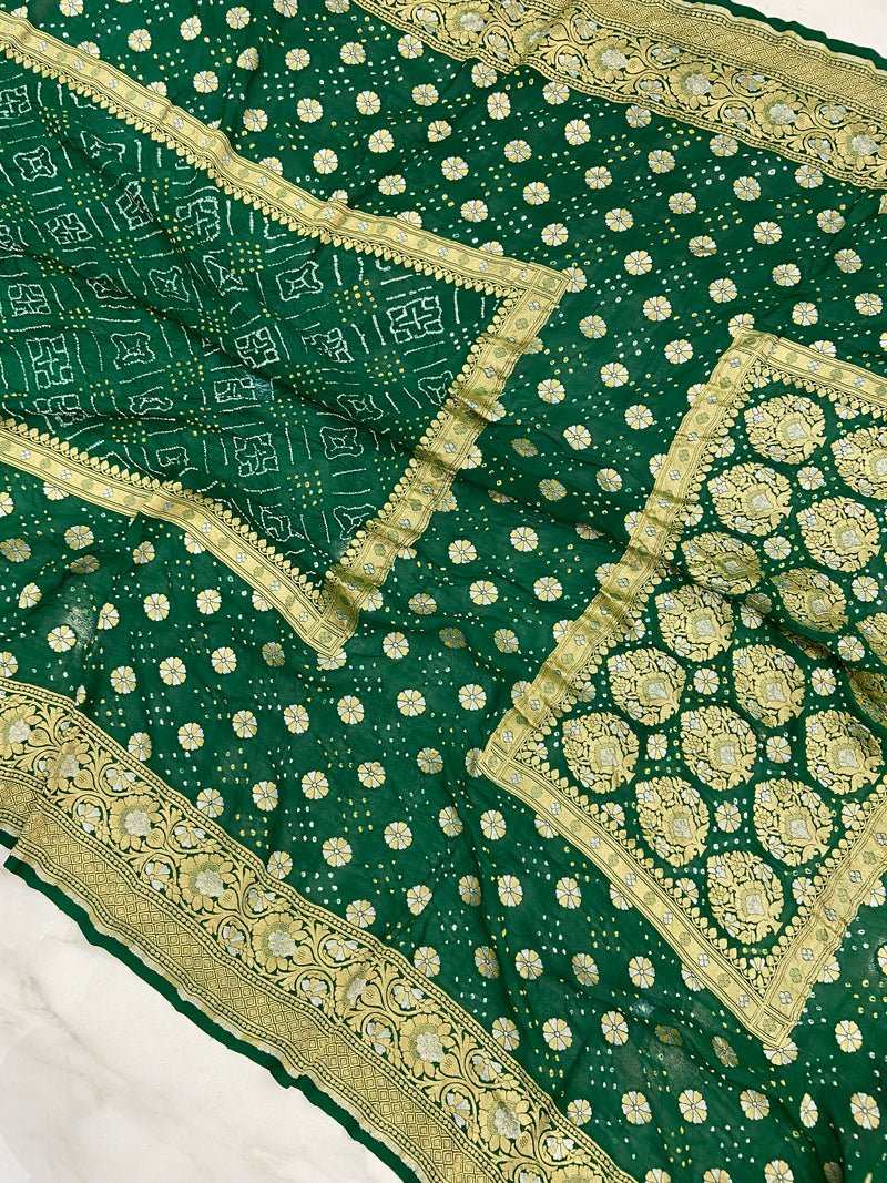 Pure Georgette Banarasi Bandhej Handloom Saree - The Handlooms