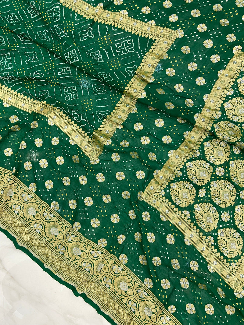 Pure Georgette Banarasi Bandhej Handloom Saree - The Handlooms
