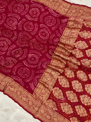 Pure Georgette Banarasi Bandhej Handloom Saree - The Handlooms
