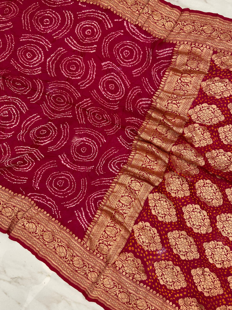 Pure Georgette Banarasi Bandhej Handloom Saree - The Handlooms
