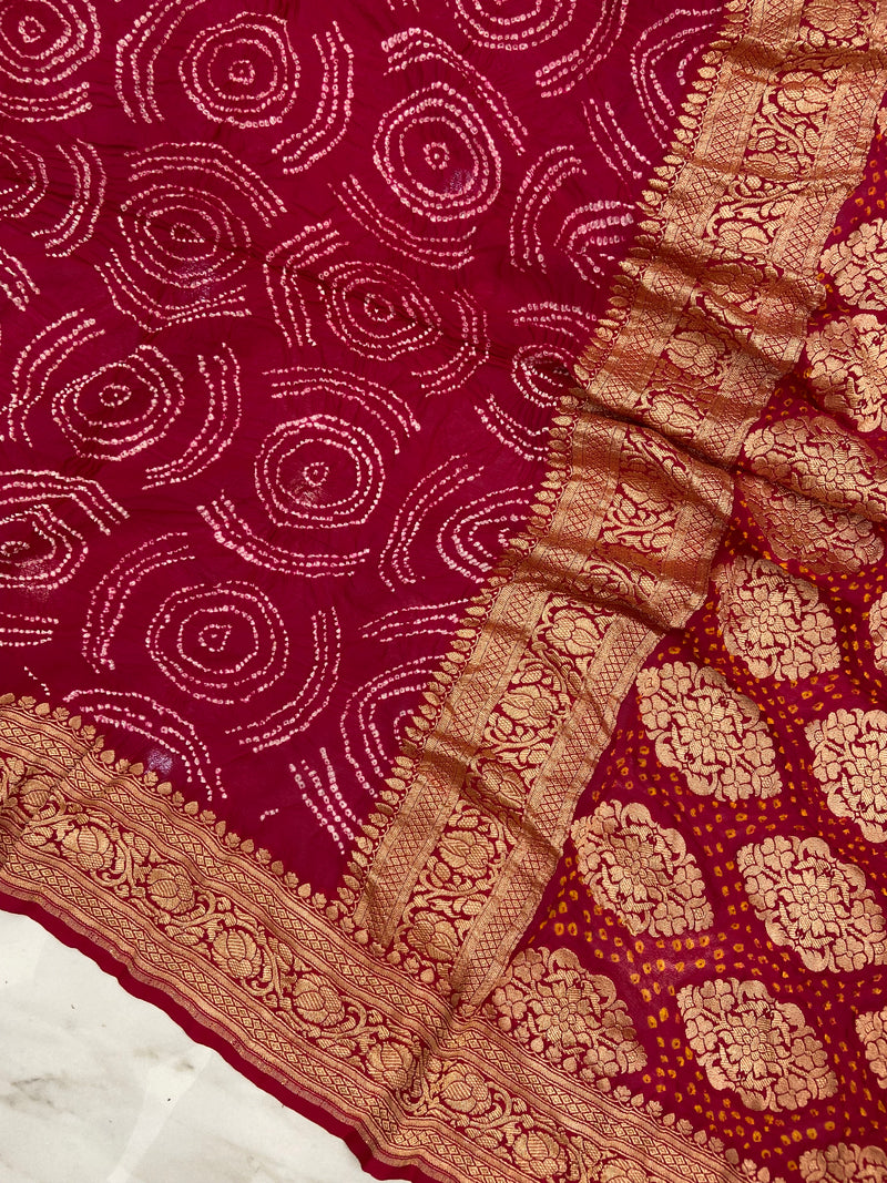 Pure Georgette Banarasi Bandhej Handloom Saree - The Handlooms