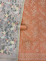 Pure Chanderi Cotton Banarasi Dress material - Chikankari With Organza Dupatta - The Handlooms