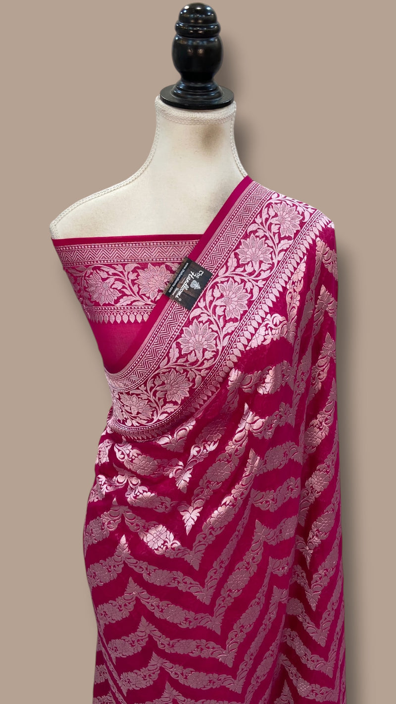 Pure Khaddi Georgette Handloom Banarasi Saree - Silver Zari