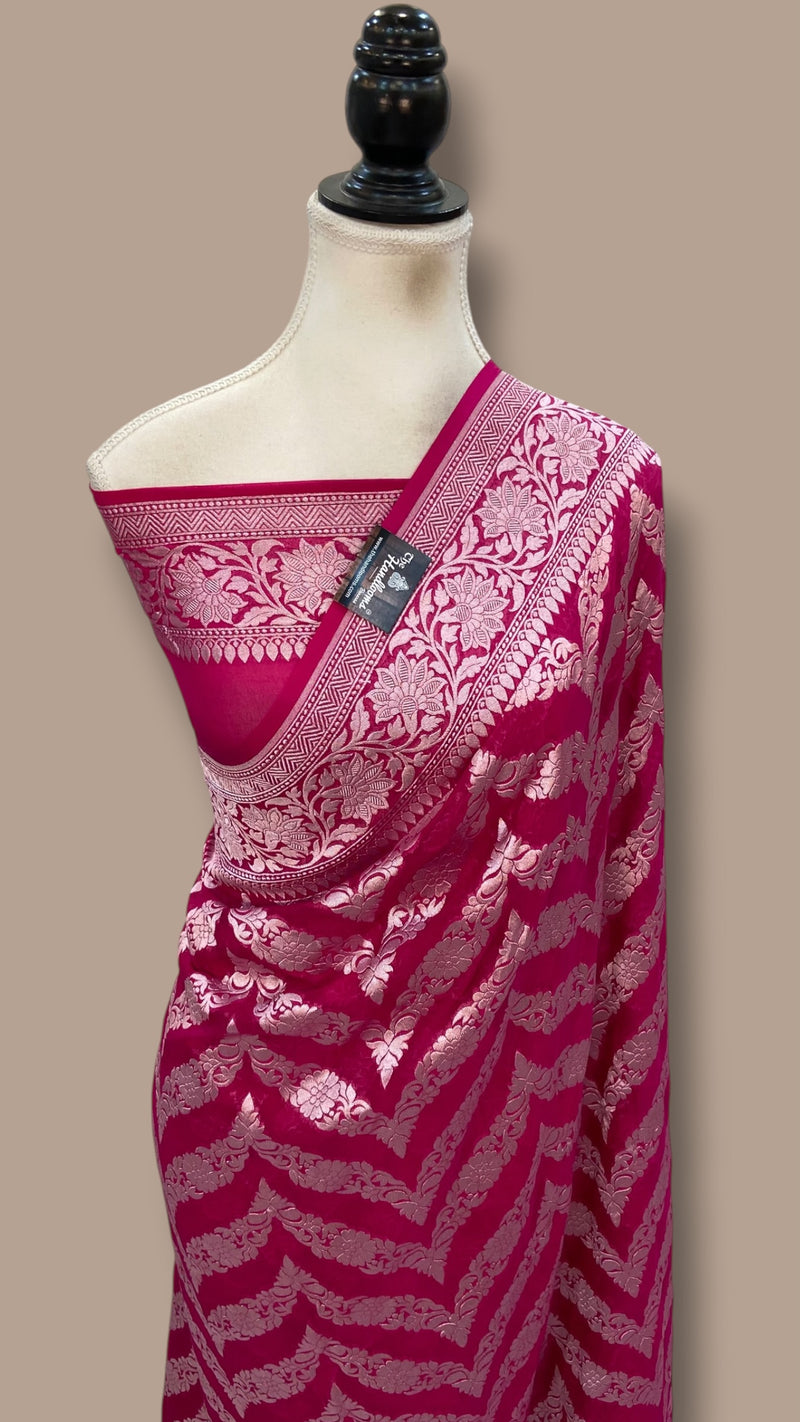 Pure Khaddi Georgette Handloom Banarasi Saree - Silver Zari