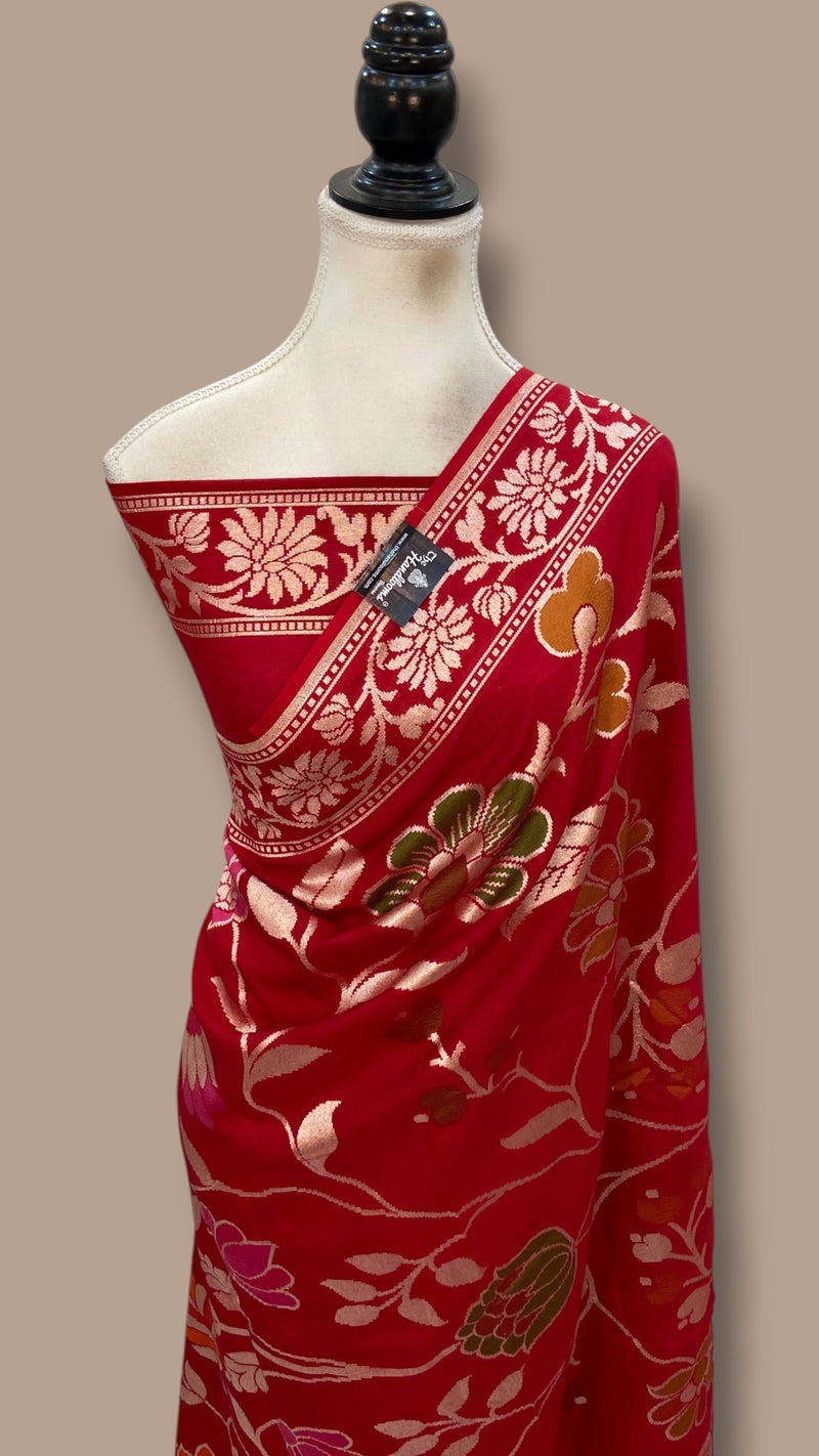Pure Tussar Georgette Handloom Banarasi Saree With Meenakari
