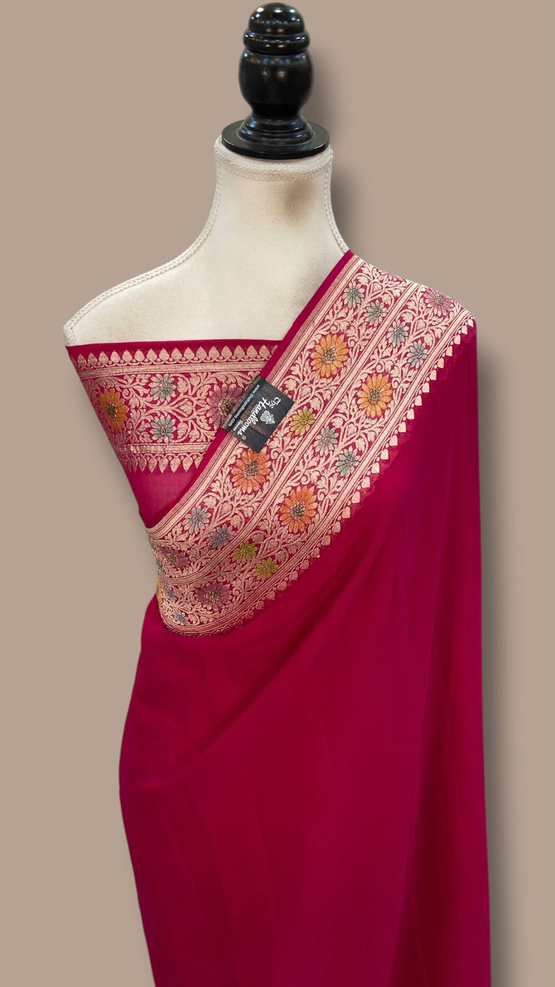 Pure Khaddi Georgette Handloom Banarasi Saree - Water Zari