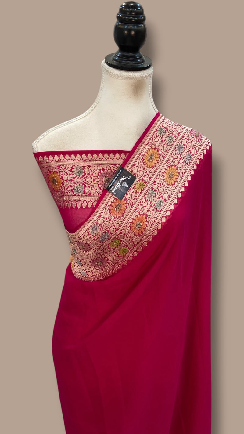 Pure Khaddi Georgette Handloom Banarasi Saree - Water Zari