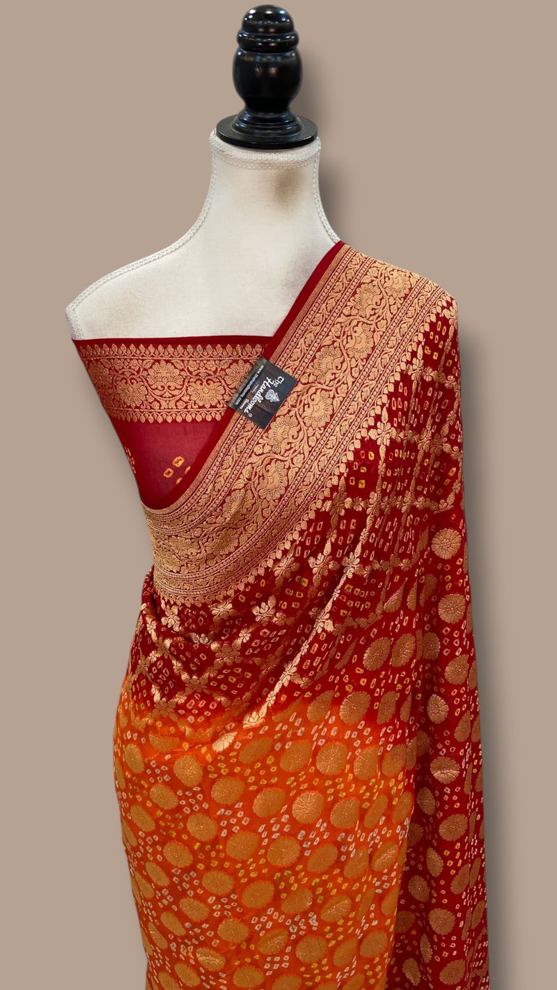 Pure Georgette Banarasi Bandhej Handloom Saree
