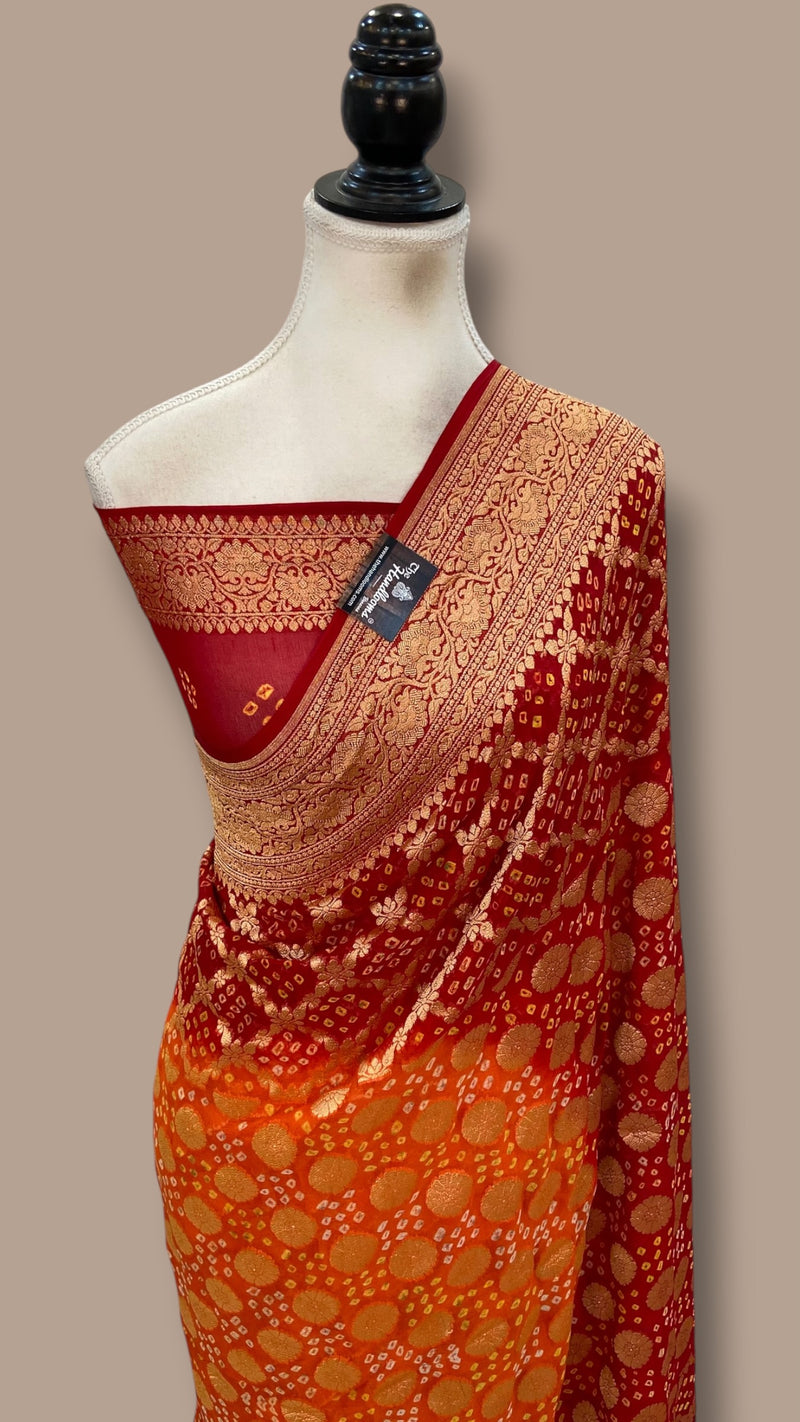 Pure Georgette Banarasi Bandhej Handloom Saree