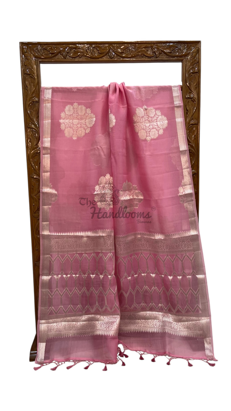 Pink Pure Kora Handloom Banarasi Saree - The Handlooms