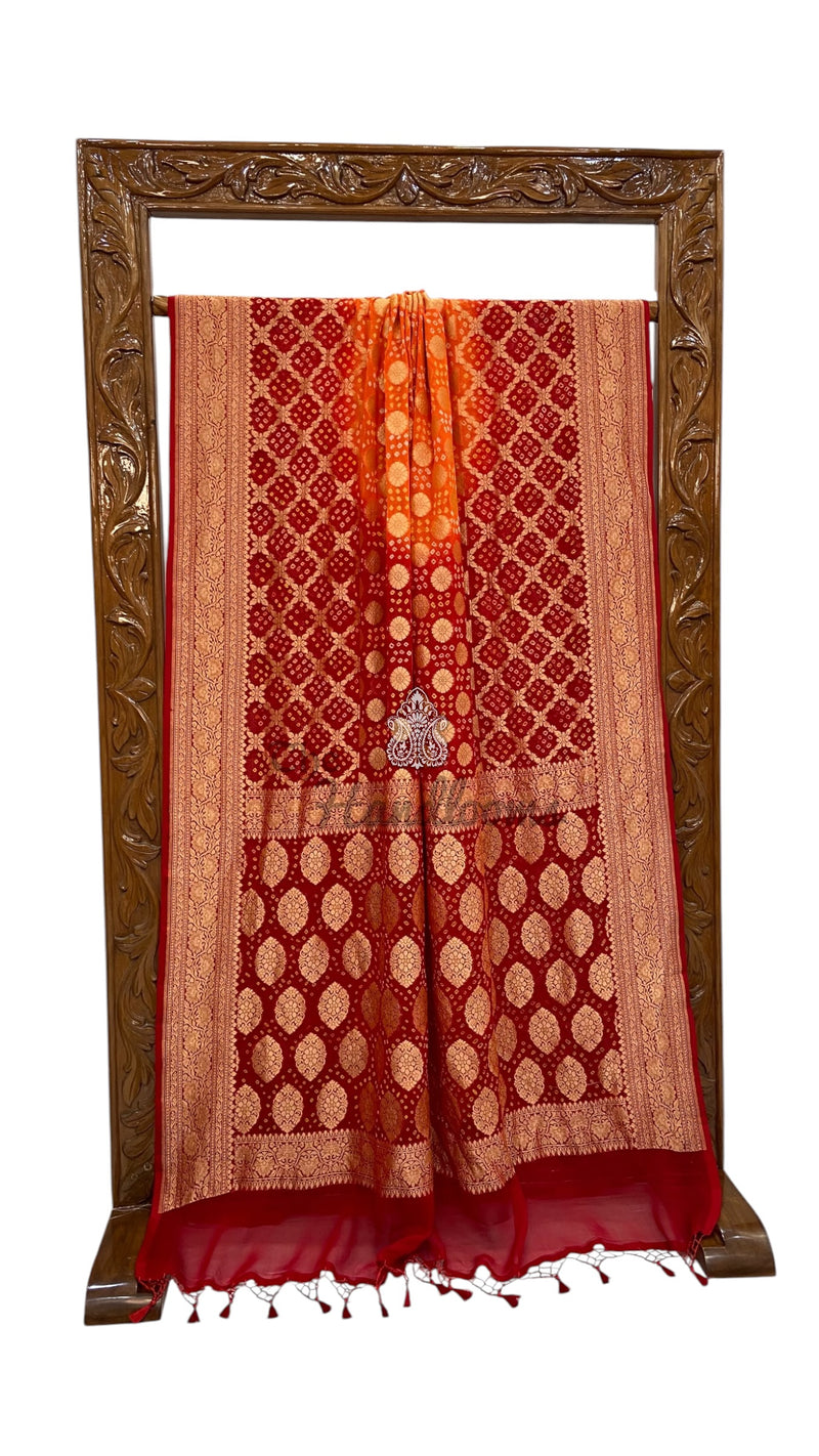 Pure Georgette Banarasi Bandhej Handloom Saree