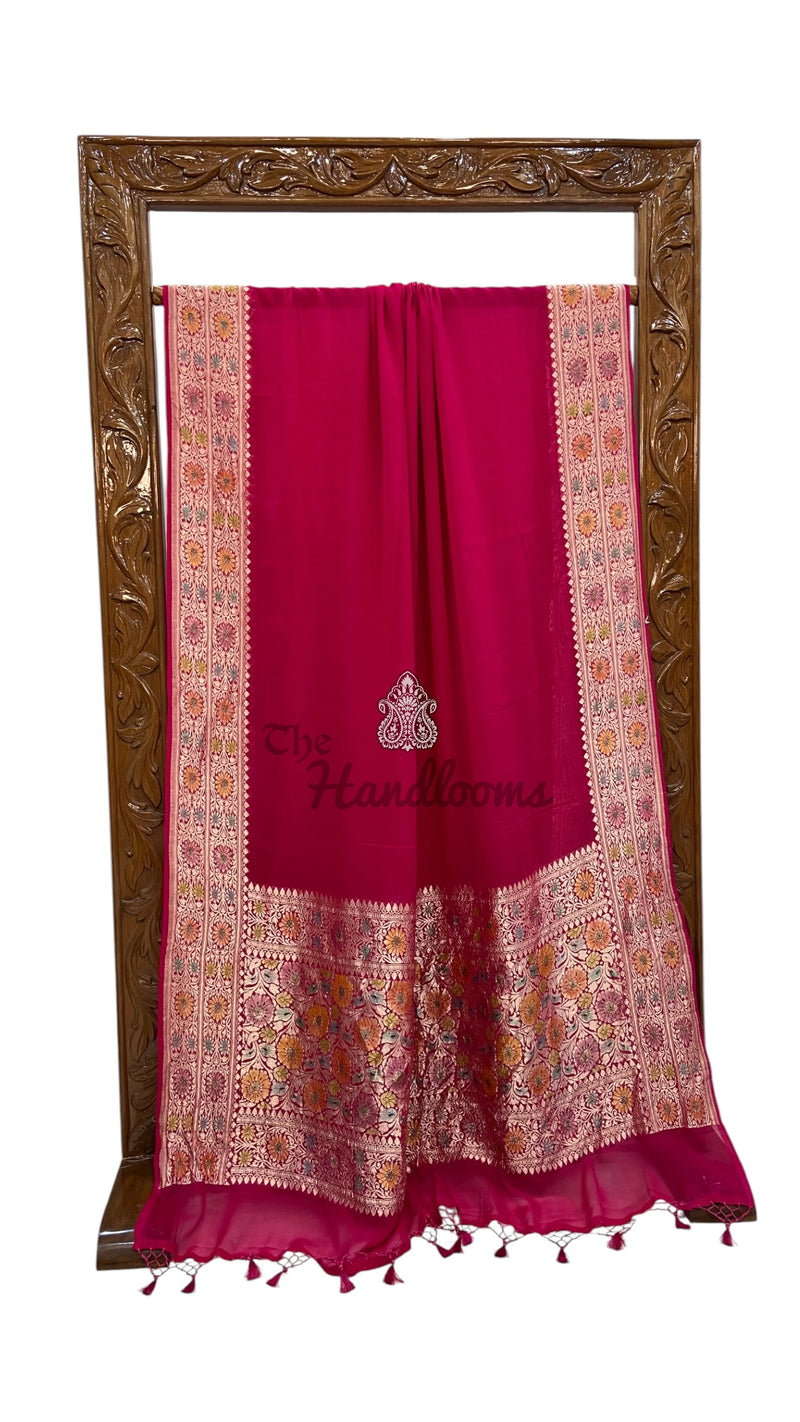 Pure Khaddi Georgette Handloom Banarasi Saree - Water Zari