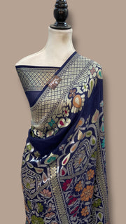 Tussar Georgette Handloom Banarasi Saree - Water Zari - The Handlooms