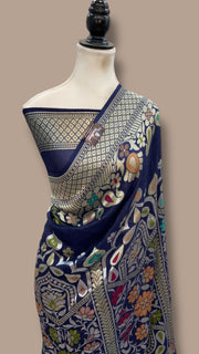 Tussar Georgette Handloom Banarasi Saree - Water Zari - The Handlooms