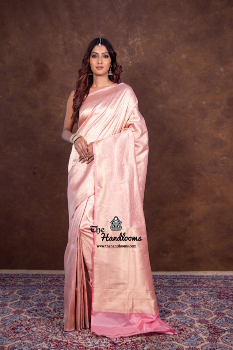 Onion Pink Pure Katan Silk Banarasi Handloom Saree - Tanchui Brocade