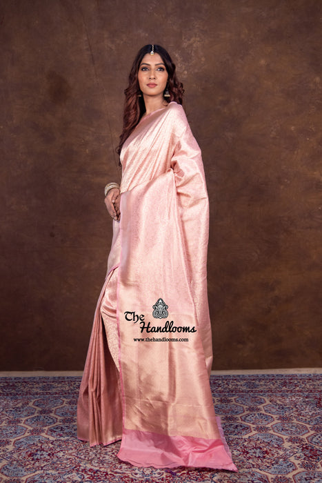 Onion Pink Pure Katan Silk Banarasi Handloom Saree - Tanchui Brocade