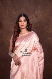 Onion Pink Pure Katan Silk Banarasi Handloom Saree - Tanchui Brocade - The Handlooms