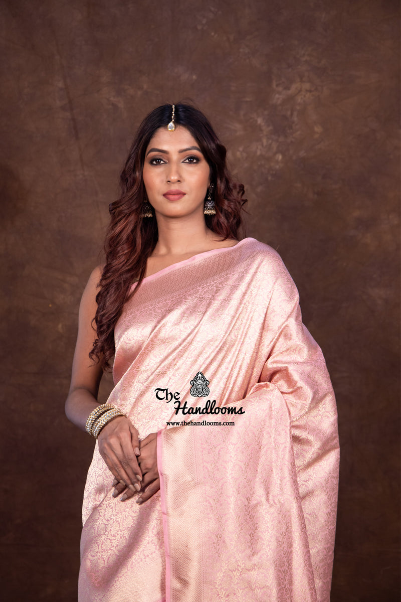 Onion Pink Pure Katan Silk Banarasi Handloom Saree - Tanchui Brocade - The Handlooms