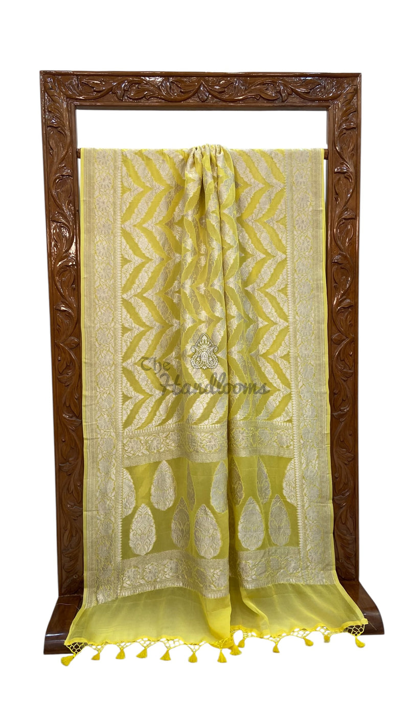 Pure Khaddi Georgette Handloom Banarasi Saree - Silver Zari