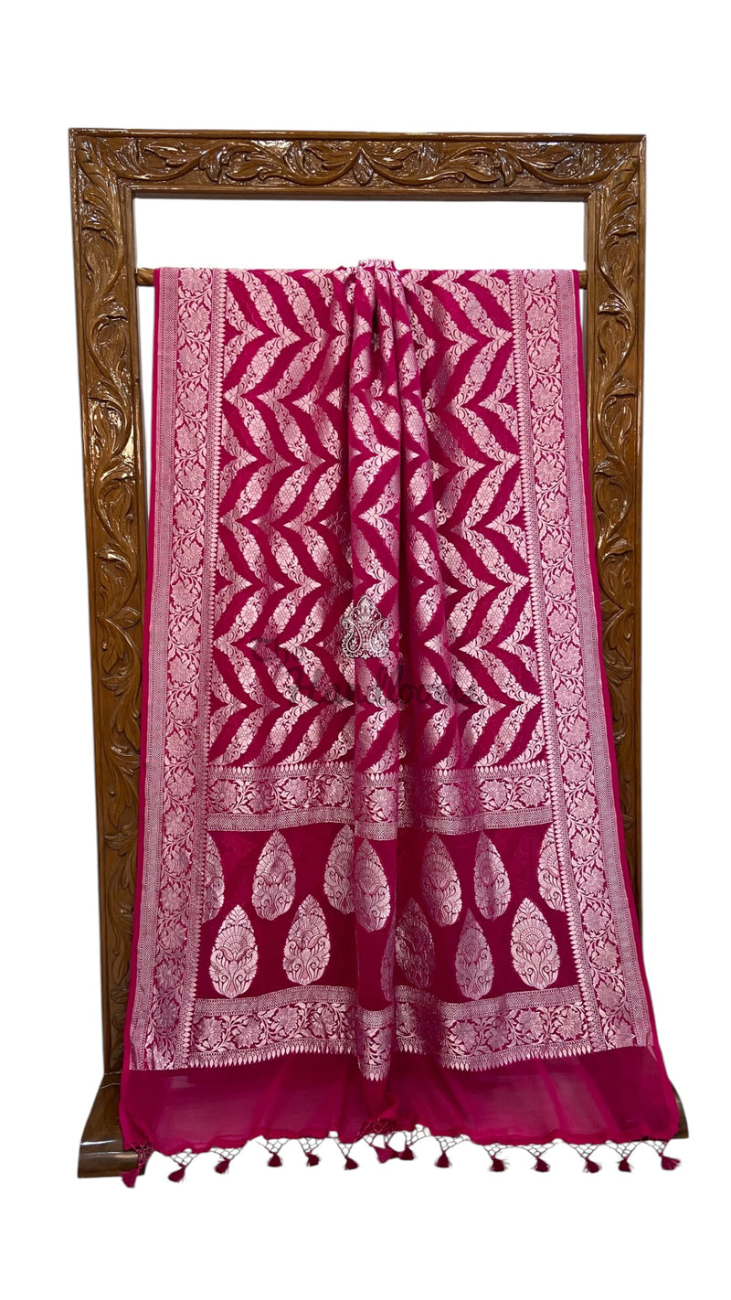 Pure Khaddi Georgette Handloom Banarasi Saree - Silver Zari
