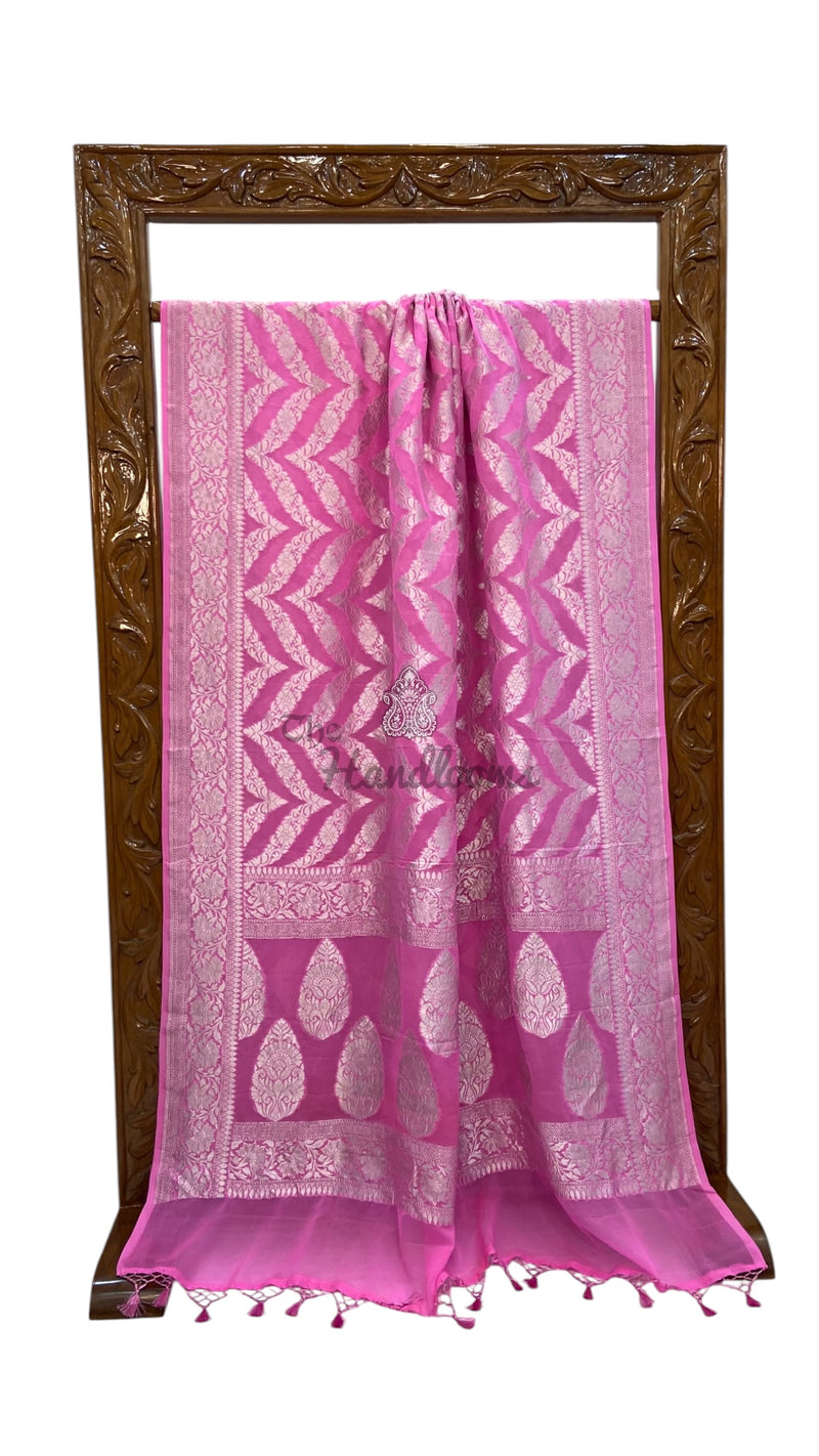 Pure Khaddi Georgette Handloom Banarasi Saree - Silver Zari