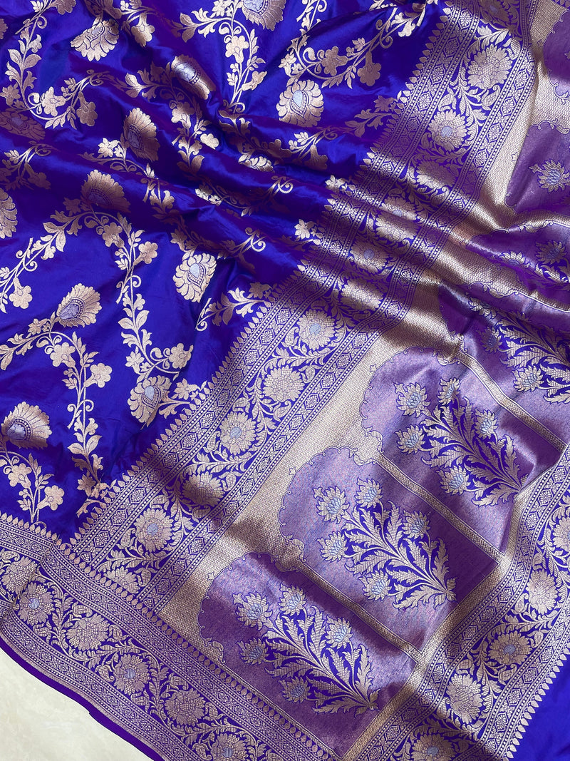 Pure Katan Silk Banarasi Handloom Saree - All over Sona Roopa Jaal work - The Handlooms