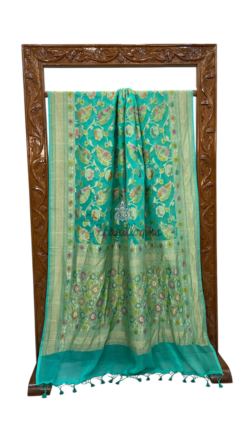 Pure Khaddi Georgette Handloom Banarasi Saree - Water Zari