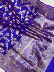 Pure Katan Silk Banarasi Handloom Saree - All over Sona Roopa Jaal work - The Handlooms