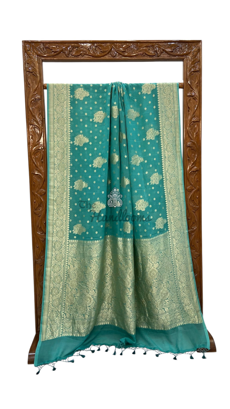Pure Khaddi Georgette Handloom Banarasi Saree - Silver Zari