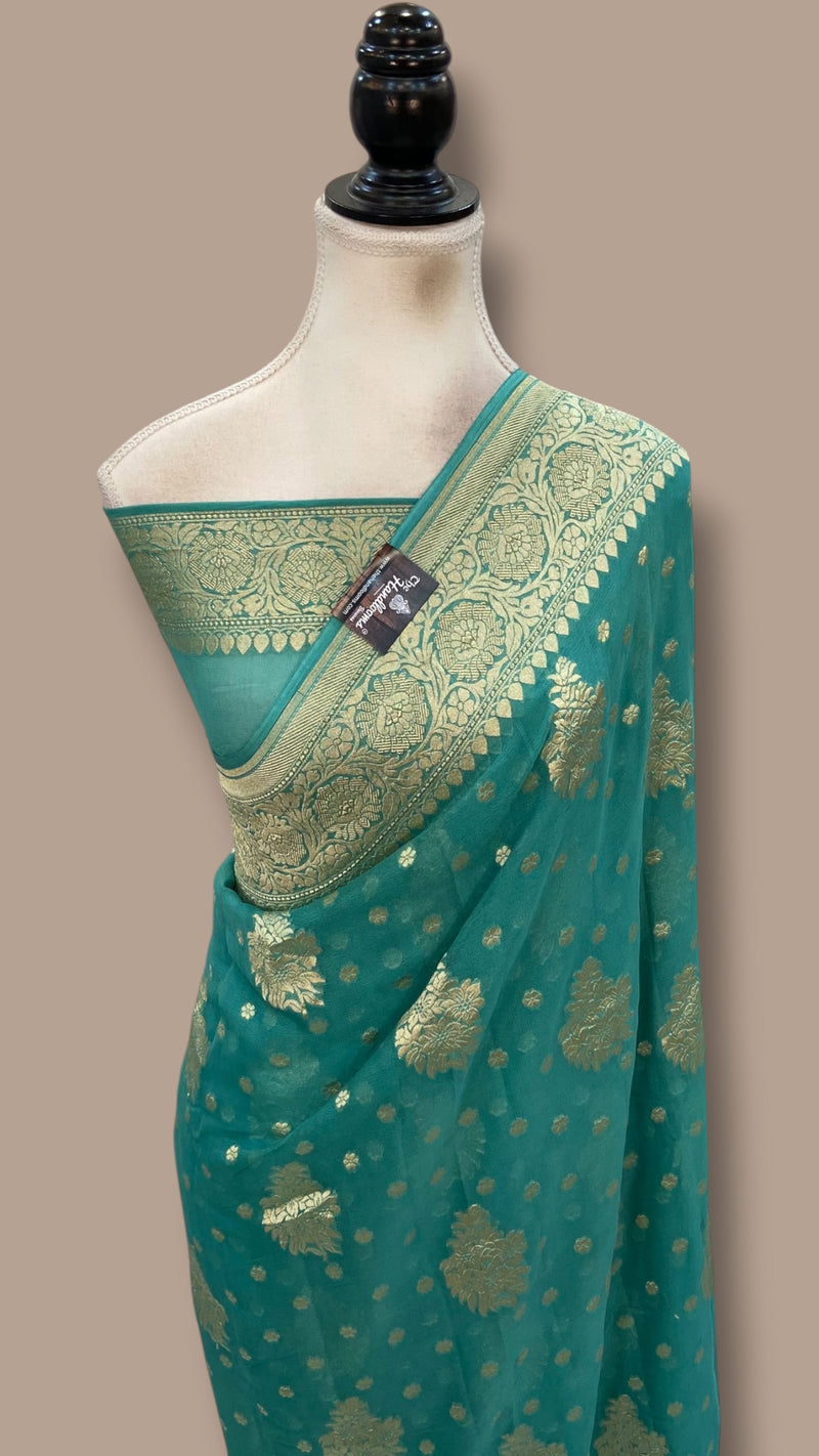 Pure Khaddi Georgette Handloom Banarasi Saree - Silver Zari