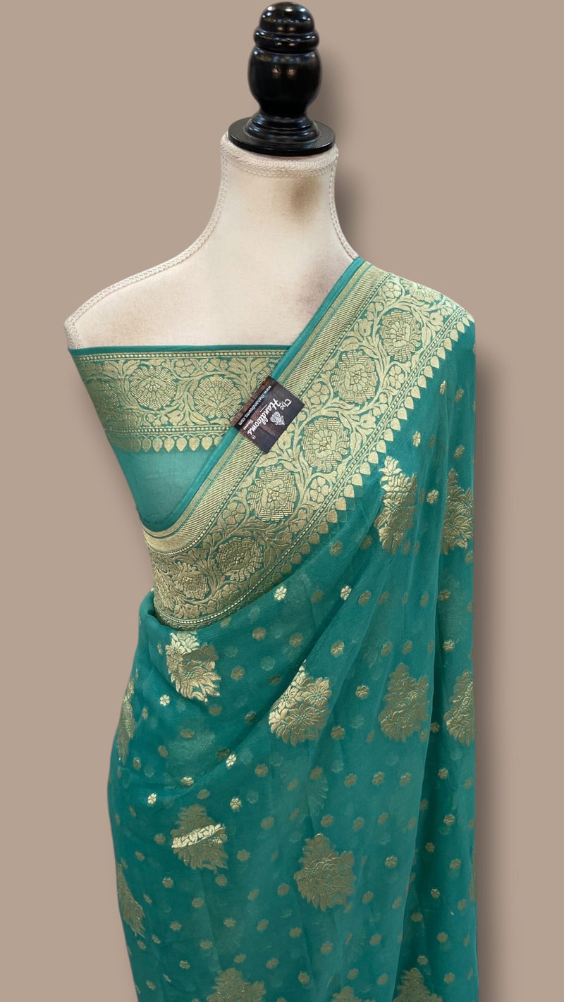 Pure Khaddi Georgette Handloom Banarasi Saree - Silver Zari