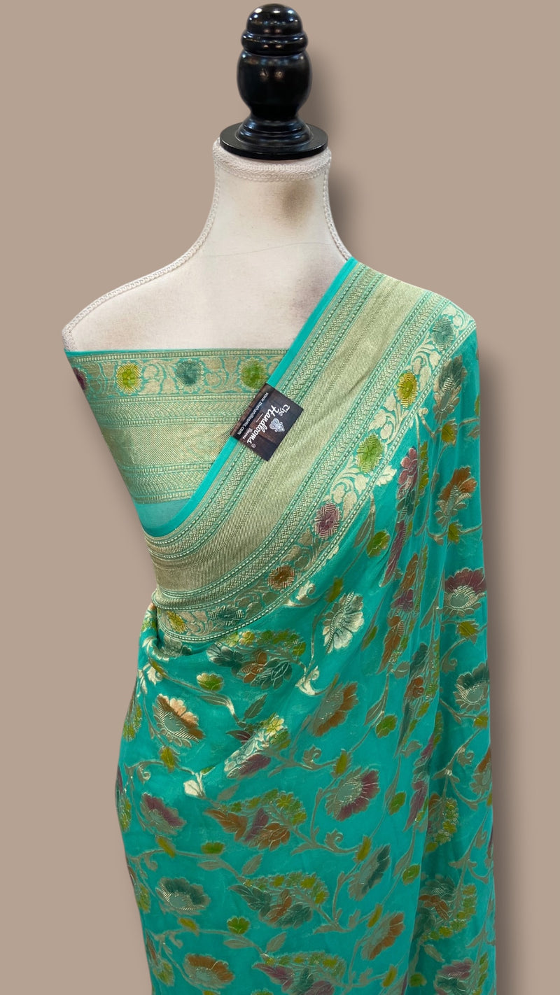 Pure Khaddi Georgette Handloom Banarasi Saree - Water Zari