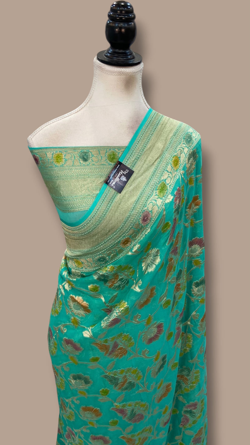 Pure Khaddi Georgette Handloom Banarasi Saree - Water Zari