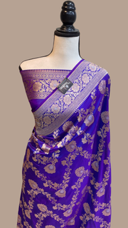 Pure Katan Silk Banarasi Handloom Saree - All over Sona Roopa Jaal work - The Handlooms