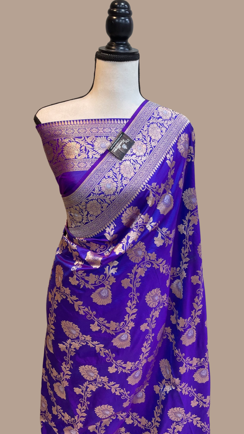 Pure Katan Silk Banarasi Handloom Saree - All over Sona Roopa Jaal work - The Handlooms