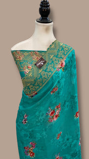 Pure Georgette Handloom Banarasi Saree - Chikanka With Digital Print - The Handlooms