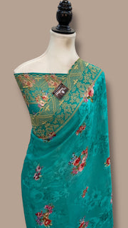 Pure Georgette Handloom Banarasi Saree - Chikanka With Digital Print - The Handlooms