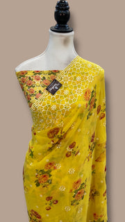 Pure Georgette Handloom Banarasi Saree - Chikanka With Digital Print - The Handlooms