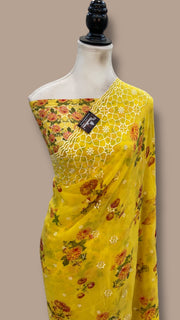 Pure Georgette Handloom Banarasi Saree - Chikanka With Digital Print - The Handlooms