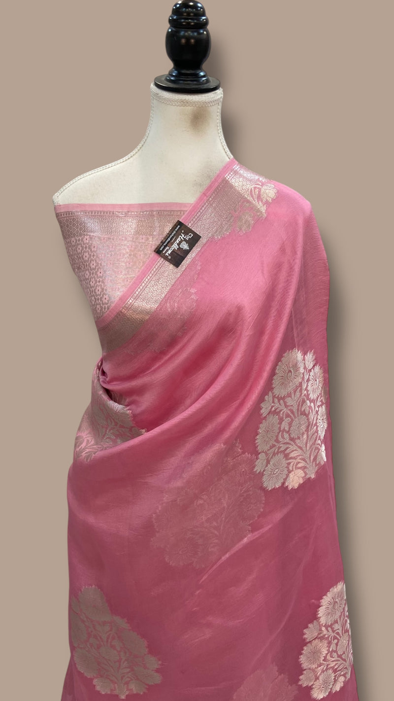 Pink Pure Kora Handloom Banarasi Saree - The Handlooms