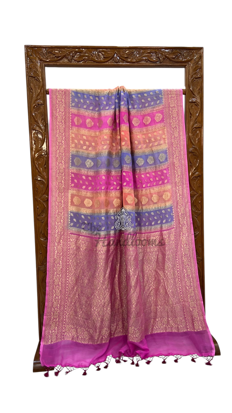 Pure Khaddi Georgette Handloom Banarasi Saree - Water Zari
