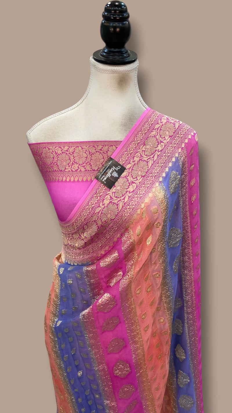 Pure Khaddi Georgette Handloom Banarasi Saree - Water Zari