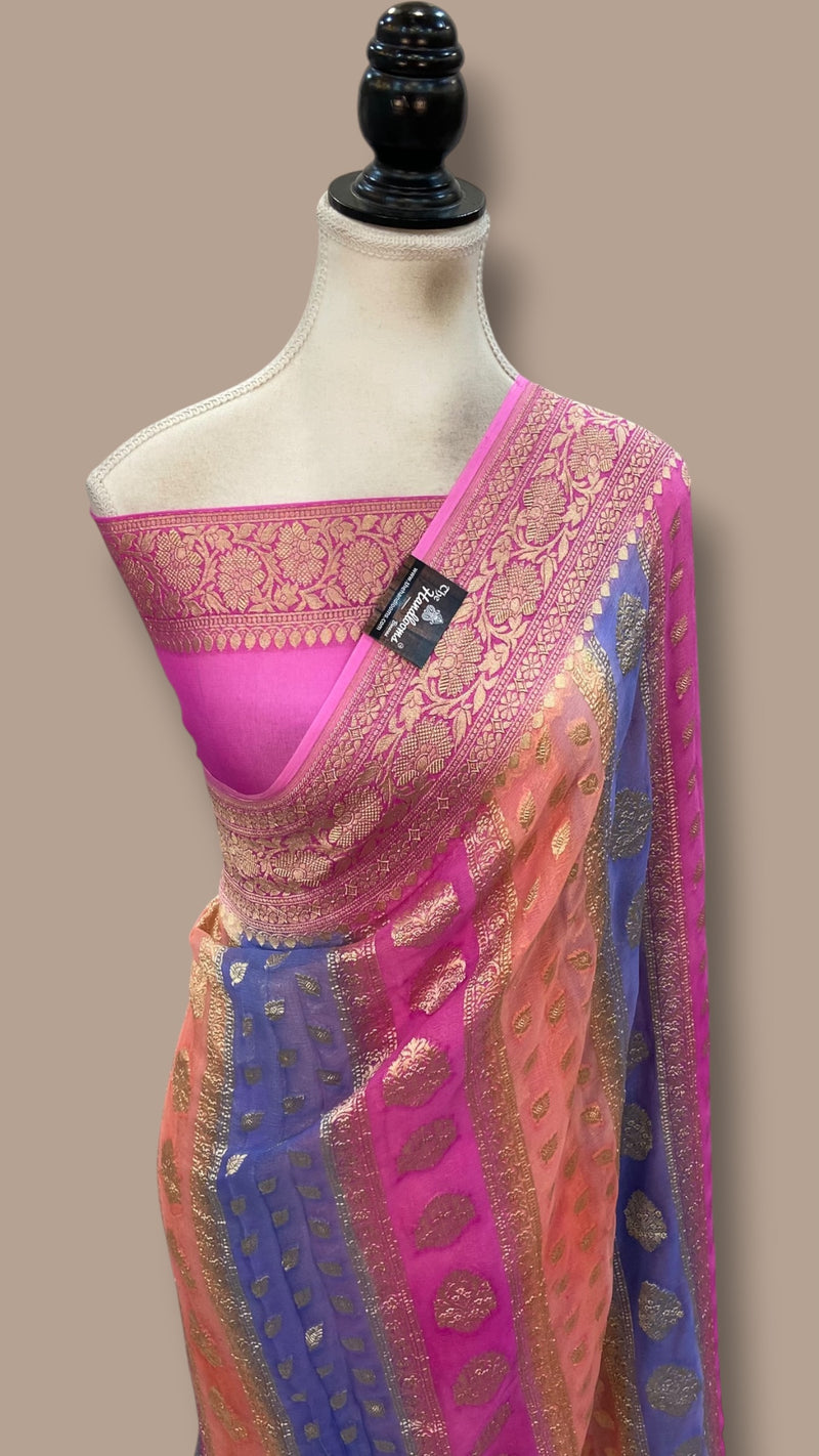 Pure Khaddi Georgette Handloom Banarasi Saree - Water Zari